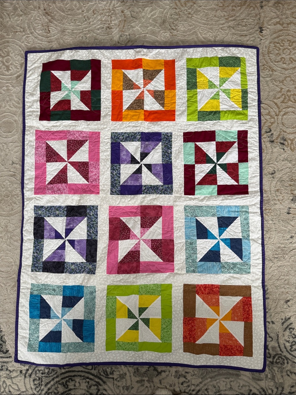 Handmade Multicolor Pinwheel Patchwork Quilt - No Brand